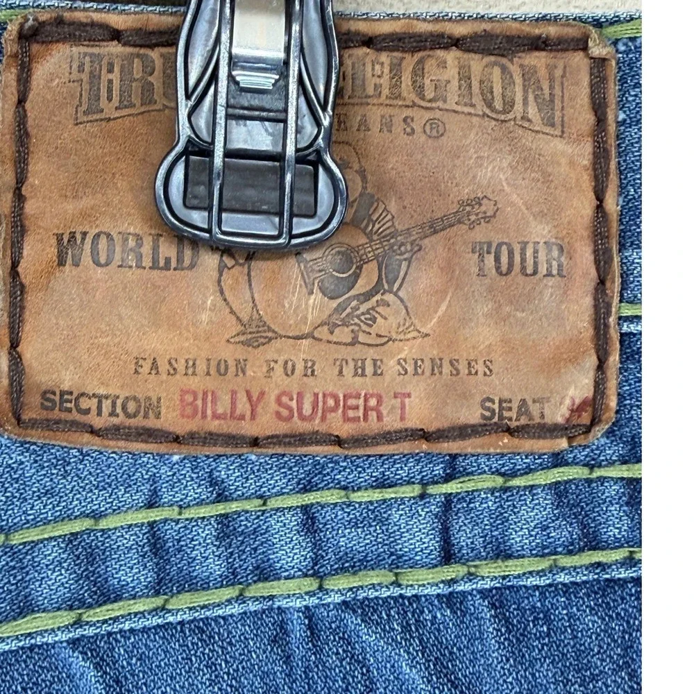 True Religion Billy Super T Jeans Mens 36 Blue Denim Straight‎ Leg World Tour